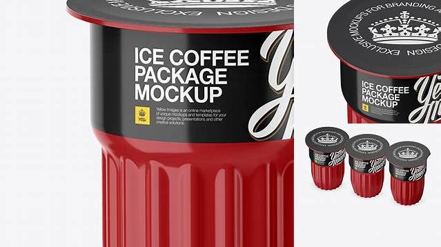 5917+ Glossy Ice Coffee 3 K-Cups Package PSD Mockup Front View High-Angle Shot Exclusive Layered PSD Mockup