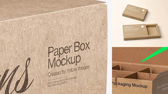 5924+ Kraft Box PSD Mockup Side View High-Angle Shot Creative Layered Design File