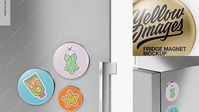 5925+ Metallic Round Fridge Magnet PSD Mockup Front & Back Views Download Premium PSD Resource