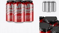 5925+ Pack with 3 Metallic Cans with Plastic Holder PSD Mockup Front View Professional Quality PSD Freebie