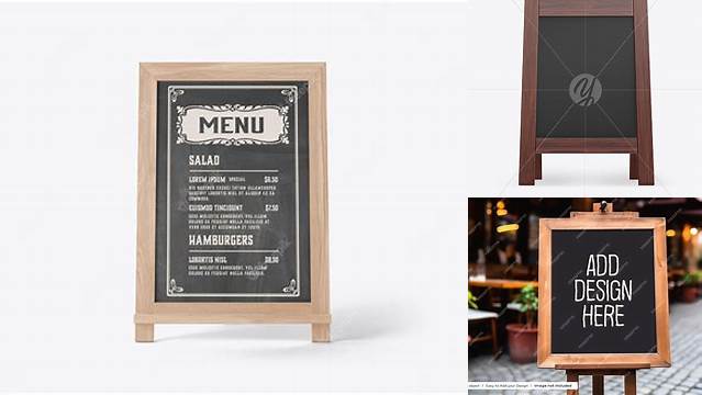 5927+ Wooden Street Menu Board PSD Mockup Front View High-Quality Editable PSD