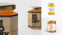 5934+ 250ml Clear Glass Jar with Honey PSD Mockup High-Angle Shot Exclusive Free Photoshop Mockup