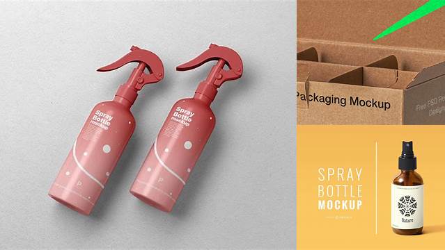 5934+ Green Spray Bottle with Kraft Box PSD Mockup Smart Editable Design Mockup