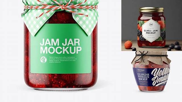 5936+ Glass Strawberry Jam Jar with Paper Cap PSD Mockup Modern Free PSD Template