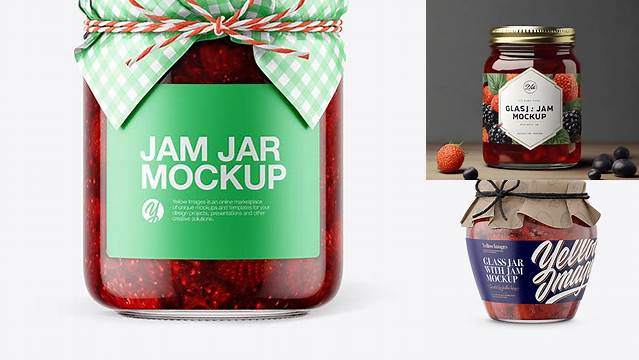 5936+ Glass Strawberry Jam Jar with Paper Cap PSD Mockup Modern Free PSD Template