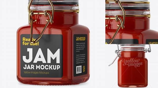 5937+ 100ml Glass Red Jam Jar with Clamp Lid PSD Mockup Half Side View High-Angle Shot High-Quality Design Free PSD