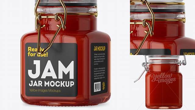 5937+ 100ml Glass Red Jam Jar with Clamp Lid PSD Mockup Half Side View High-Angle Shot High-Quality Design Free PSD