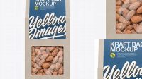 5938+ Kraft Paper Box with Almonds Front View Fully Customizable Mockup PSD Free