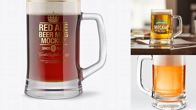 5946+ Tankard Glass Mug with Red Ale Beer PSD Mockup Customizable Design Files