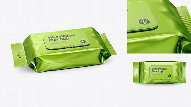 5950+ Metallic Wet Wipes Pack with Plastic Cap PSD Mockup Half Side View Advanced Free Graphic Template