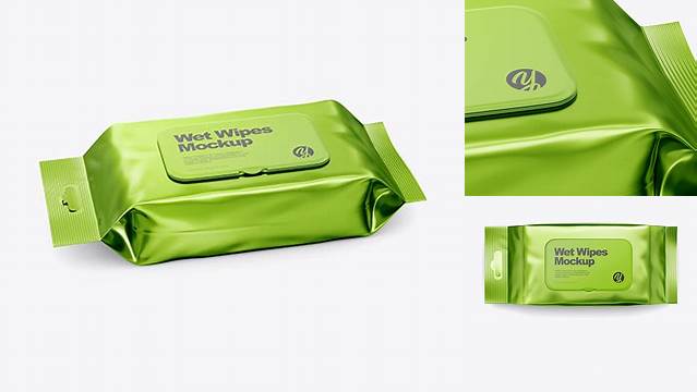 5950+ Metallic Wet Wipes Pack with Plastic Cap PSD Mockup Half Side View Advanced Free Graphic Template