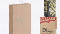 5951+ Kraft Box with Hang Tab PSD Mockup Half Side View High-Angle Shot Free PSD