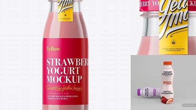 5951+ Strawberry Yogurt Bottle with a Tag PSD Mockup Free Graphic Design Resource