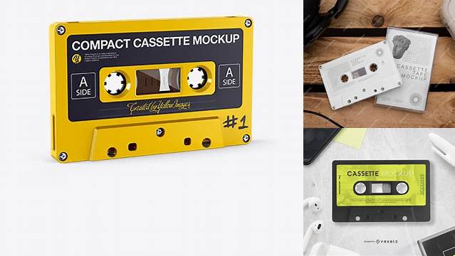 5955+ Compact Cassette PSD Mockup Half Side View Professional Quality Freebie PSD File