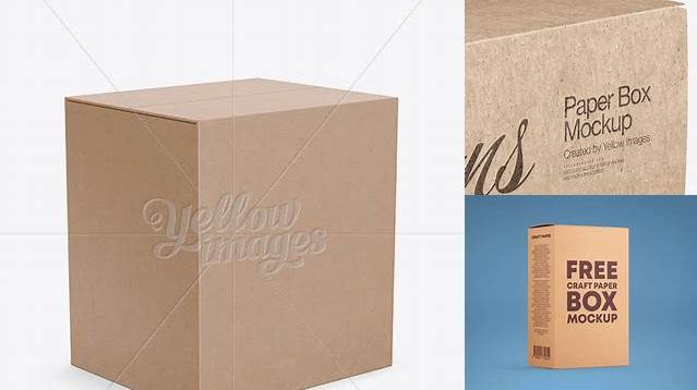 5961+ Kraft Paper Box PSD Mockup Half Side View High-Angle Shot Fully Layered PSD Freebie