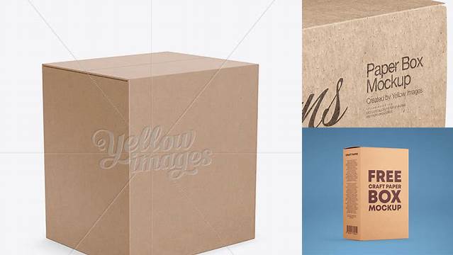 5961+ Kraft Paper Box PSD Mockup Half Side View High-Angle Shot Fully Layered PSD Freebie