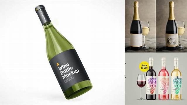 5965+ 750ml Blue Glass White Wine Bottle PSD Mockup Easy-to-Edit PSD