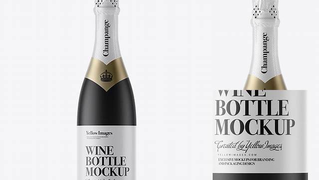 5967+ Black Matte Champagne Bottle with Textured Foil PSD Mockup Advanced Free Graphic Template