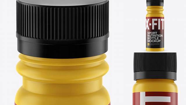 5967+ Matt Plastic Sport Nutrition Bottle PSD Mockup Front View Modern Photoshop Resource