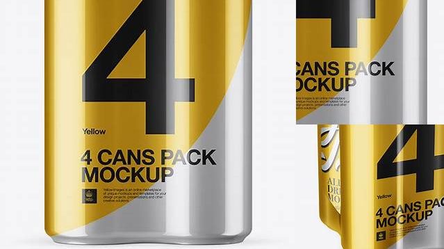 5972+ 4 Cans in Metallic Shrink Wrap PSD Mockup Front View Download Now Free PSD Template