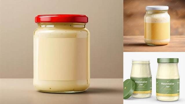 5976+ Glass Jar With Mayonnaise PSD Mockup Digital Photoshop Free Mockup