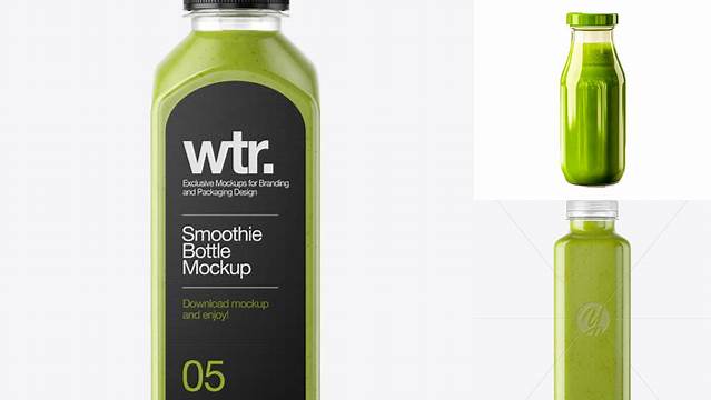 5978+ Square Green Smoothie Bottle PSD Mockup Front View Versatile PSD Mockup File