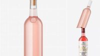 5983+ Clear Glass Pink Wine Bottle With Cork PSD Mockup Smart Object PSD Template