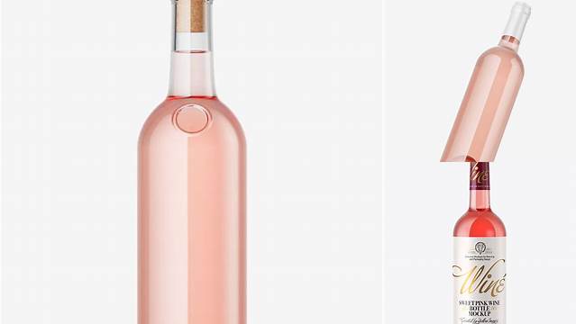 5983+ Clear Glass Pink Wine Bottle With Cork PSD Mockup Smart Object PSD Template