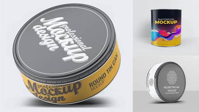 5983+ Round Tin Can PSD Mockup Eye Level Shot Advanced Editable PSD