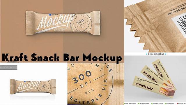 5985+ Kraft Snack Bar PSD Mockup Back Half Side View High-Angle Shot Elegant Photoshop Mockup