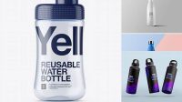 5985+ Transparent Reusable Water Bottle with Glossy Cap PSD Mockup Editable and Customizable PSD