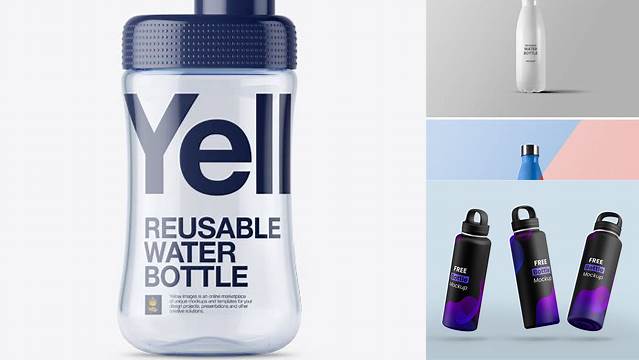 5985+ Transparent Reusable Water Bottle with Glossy Cap PSD Mockup Editable and Customizable PSD