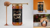 5987+ Honey Jar With Spoon PSD Mockup Front View Photoshop PSD Free for Designers