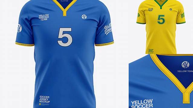 5989+ Men’s Soccer Y-Neck Jersey PSD Mockup Front Half-Side View Download Free PSD