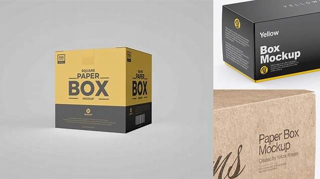 5989+ Square Paper Box PSD Mockup Half Side View High Angle Shot Exclusive Free Photoshop Mockup