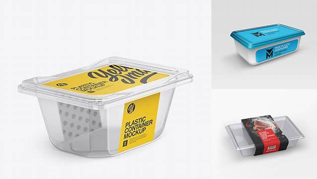 5991+ Clear Plastic Container PSD Mockup Half Side View Advanced Photoshop Design Free