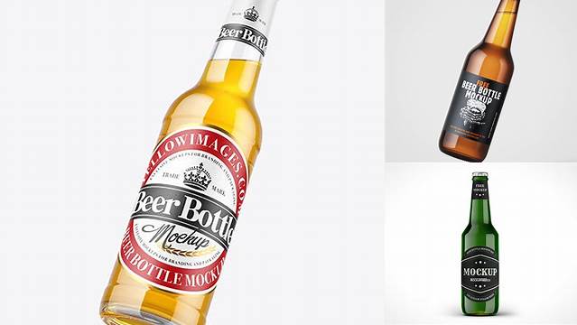 5994+ 330ml Clear Glass Beer Bottle PSD Mockup Advanced and Editable PSD Template Free