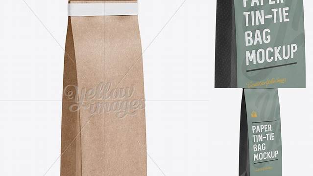 5996+ Paper Bag with a Kraft Paper Tin-Tie PSD Mockup Halfside View Fully Editable PSD Template