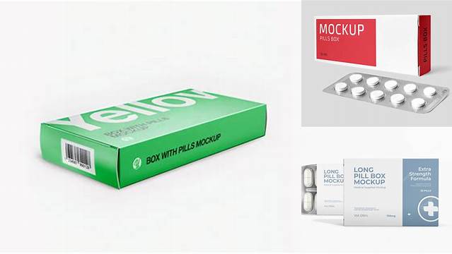 5997+ Glossy Box with Pills PSD Mockup Half Side View Free Download Design Mockup