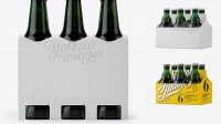 6000+ White Paper 6 Pack Green Glass Bottle Carrier PSD Mockup Halfside View High-Angle Shot Unique High-Resolution PSD