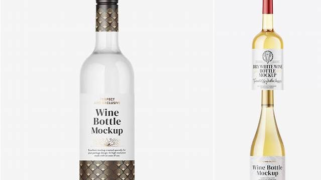 6001+ Clear Glass White Wine Bottle with Cap PSD Mockup Exclusive and Stylish Design PSD