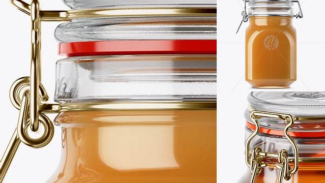 6002+ 900ml Raw Honey Glass Jar with Clamp Lid PSD Mockup Smart Design Template Free