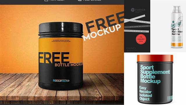 6005+ Glossy Plastic Sport Nutrition Bottle PSD Mockup Front View Creative Photoshop Resources