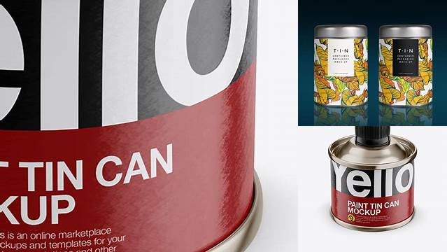 6005+ Tin Can with Glossy Label PSD Mockup Front View High Angle Shot Stylish Free PSD