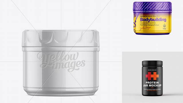 601+ 8.8oz Protein Jar with Shrink Sleeve PSD Mockup High-Quality Editable PSD