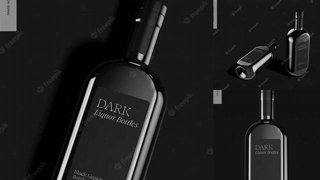 601+ Matte Black Liquor Bottle PSD Mockup Front View Free Photoshop Mockup Design