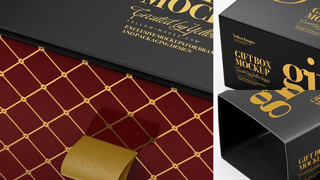 6012+ Glossy Gift Box PSD Mockup Half Side View High-Angle Shot Editable and Customizable PSD