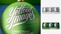 6012+ Three Matte Metallic Christmas Balls in Paper Box PSD Mockup High-Angle Shot High-Resolution PSD Download