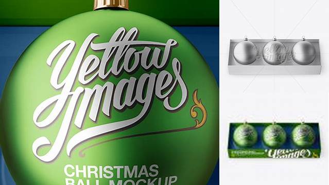 6012+ Three Matte Metallic Christmas Balls in Paper Box PSD Mockup High-Angle Shot High-Resolution PSD Download