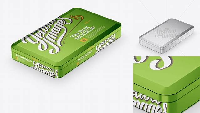 6014+ Metallic Tin Box PSD Mockup Halfside View High-Angle Shot Smart PNG Image